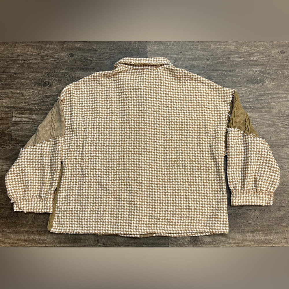 POL Pieced Patchwork Houndstooth Shacket Mocha Mu… - image 6